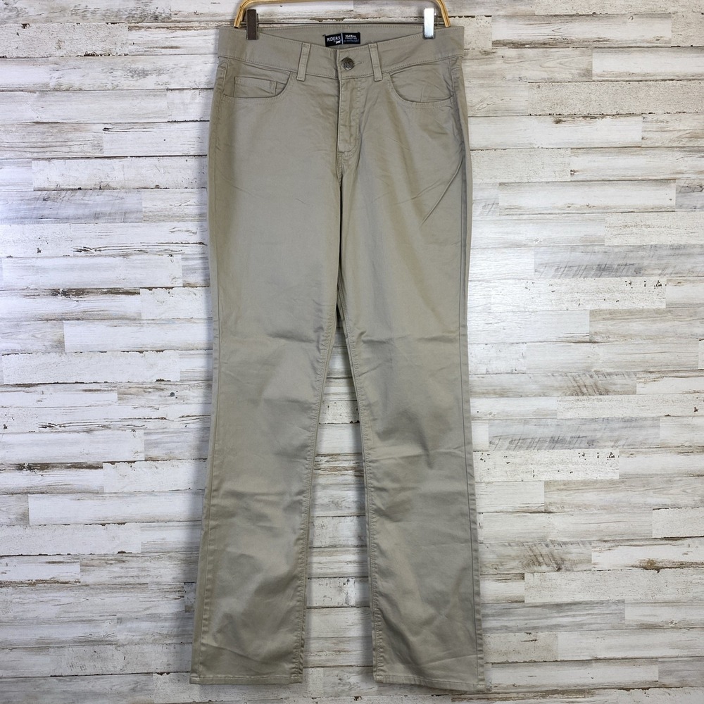 NWT Riders By Lee Pants Women Beige 12 Long Mid-rise Straight Slimming Chino